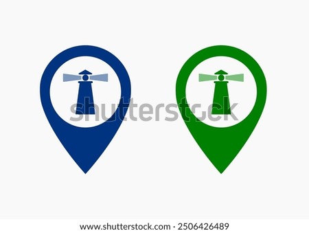 Map pointer with lighthouse icon .light house and location pin icon vector .port location pin icon ux ui destination,direction