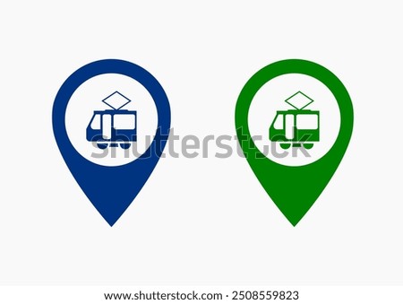 Map pointer with tram icon .tramway station and location pin icon vector . tram station location pin icon ux ui destination,direction