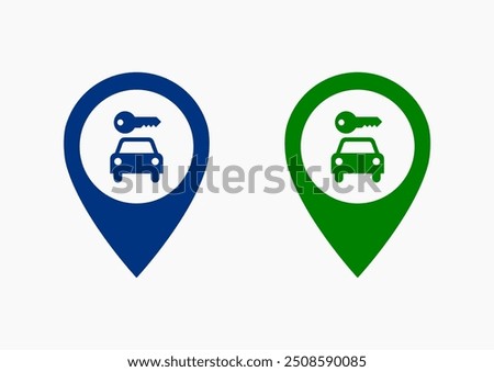 Map pointer with car and a key .car rental and location pin icon vector . car rental icon location pin icon ux ui destination,direction