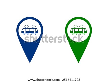 Map pointer with tram icon .tramway station and location pin icon vector . tram station location pin icon ux ui destination,direction