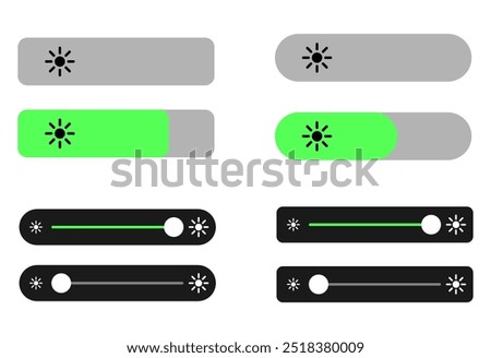 Brightness Slider. Maximum Light Isolated Sign. Vector illustration,rectangular,rounded corners,black and white,sun icon,basic, Range scroll bar in web form, online application