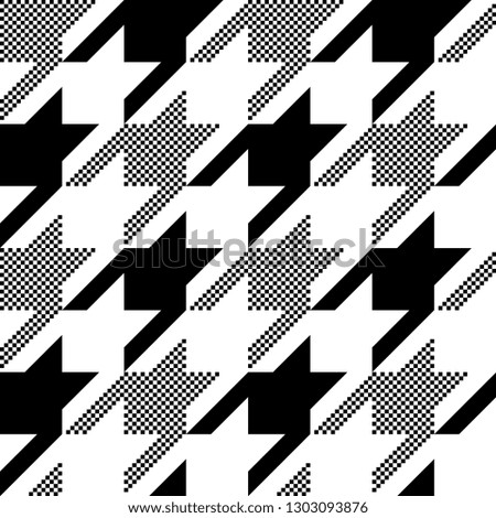 Houndstooth classic motif black and white template. Simple geometric pie de poul allover print block for apparel textile, garment, dress fabric, man scarf. Eighties fashion hatch design vector graphic