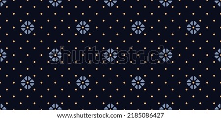 Abstract floral pattern seamless background cute small flowers motif. Square shapes texture retro style geometric ornament. Modern marine blue fabric design textile swatch ladies dress all over print.