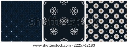 Doodle floral decorative pattern seamless background cute small white flowers polka dot style motif geometric ornament. Modern fabric design textile swatch ladies dress, man shirt all over print block
