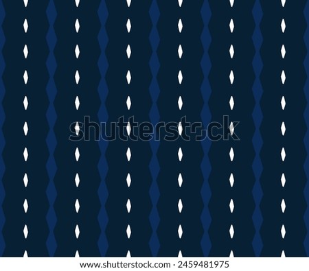 Simple geometric white lines pattern abstract rhombus shapes motif classic blue minimal background. Small elements modern fabric design textile swatch ladies dress, man shirt all over print block.