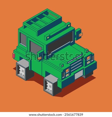 Modern passenger suv car. Mid size sport utility hatchback business vehicle, family car, crossover off-road. Isolated vector red and blue object icons on white background in isometric dimetric style.