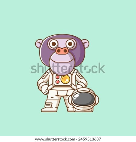 Cute ape monkey astronaut animal kawaii chibi character mascot illustration outline style design set