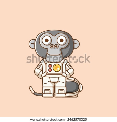 Cute monkey ape astronaut animal kawaii chibi character mascot illustration outline style design set