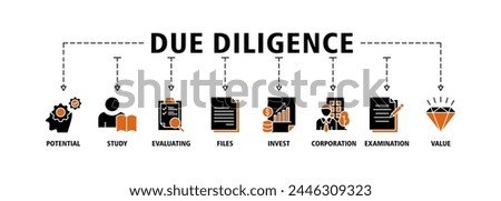 Due diligence banner web icon vector illustration concept with icon of potential, study, evaluating, files, invest, corporation, examination and value