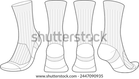 Socks fashion illustration mock up template drawing for unisex men's and women's. Mid calf length socks drawing.