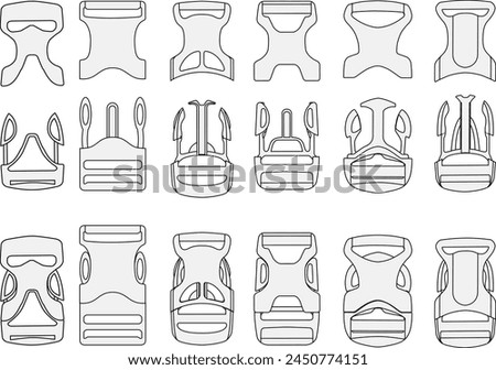 Plastic Buckles and Quick Release Clips Fashion Technical Illustration Design Template	