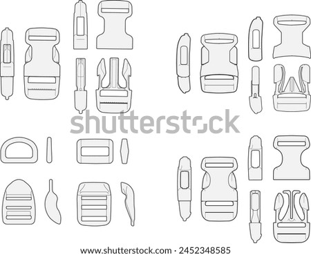 Plastic Buckles Fashion Trims Technical Illustration for Accessory and Sportswear Design