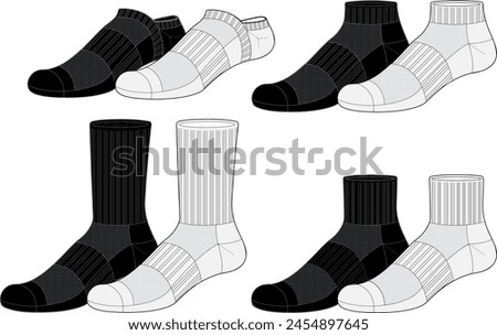 Sock Lengths Vector Illustration Fashion Design Template Ankle Crew	