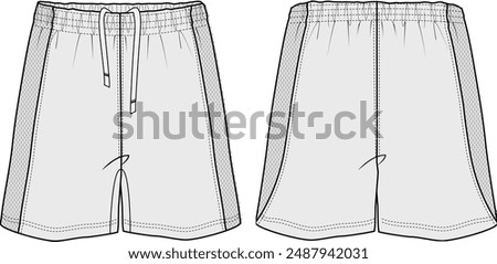 Sport Shorts Vector Illustration CAD Design Template Front and Back Views Activewear Fashion Flat Sketch