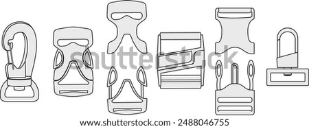 Plastic Buckles Trims Technical Illustration for Accessory and Sportswear Design