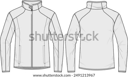 Polar Fleece Softshell jacket technical CAD fashion illustration front and back views