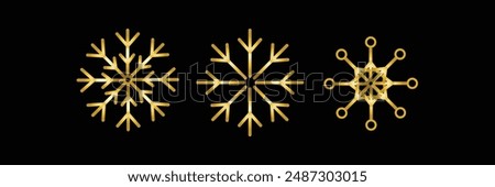 Winter season holidays, Christmas and New year concept. Shiny snowflakes variety in a row on black background, banner