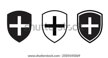 Medical health protection shield cross icons set. Protected shield concept  eps 10.