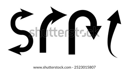 black curved arrow design, arrow vector illustration editable icons.