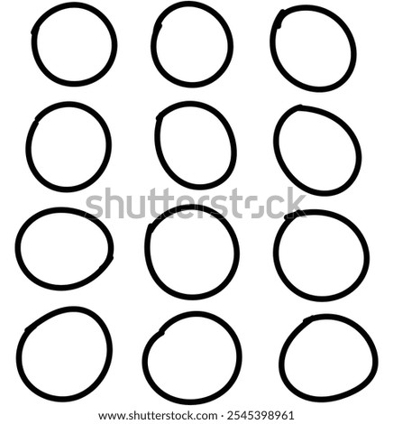 Hand drawn circles icon 
 set. circle of different widths and frames. Ellipses in doodle sign in isolated background eps 10. vector illustration.