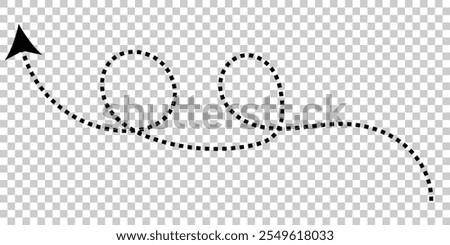  hand drawn  thin curved dotted line arrows. Black dot vector pointers pointing in different directions. on isolated background eps 10.