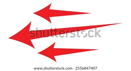 Straight long vector arrow.  long straight arrow with three left pointers. long arrow icon vector illustration eps 10. Replaceable vector design. trendy long arrows left site in flat style.