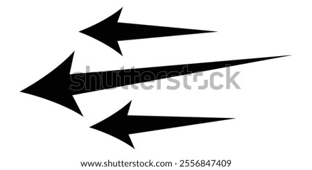 Straight long vector arrow.  long straight arrow with three left pointers. long arrow icon vector illustration eps 10. Replaceable vector design. trendy long arrows left site in flat style.