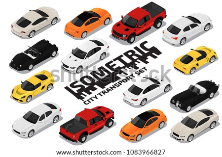 Vector isometric high quality transport set. Car icons.