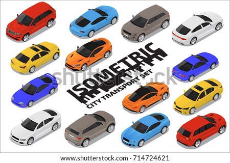 Vector isometric high quality transport set. Car icons