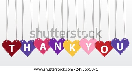 Thank you sign with hanging heart shapes, Ribbon for banners, presentation, posters, flyers, and greeting card