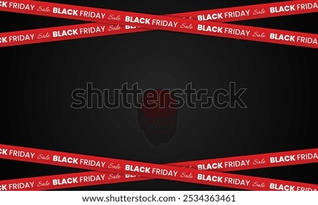 Red ribbons for the Black Friday sale on a black background. Crossed ribbon with Black Friday sale lettering. Discount area ribbons with a background for an advertisement, online store, or website.