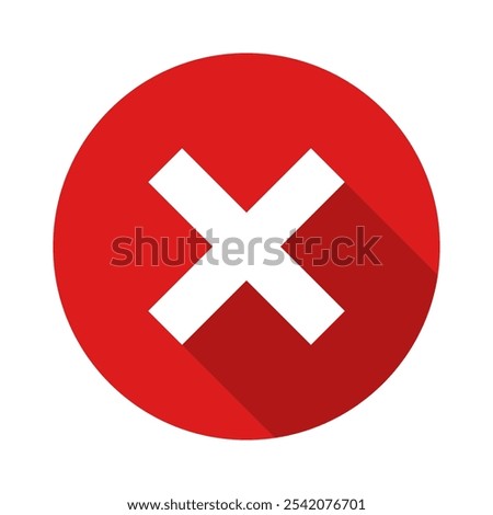 Red cross mark sign, Cross mark icon with long shadow, vector red x, cross symbol in circle shape, cross mark sign isolated round shape on white background