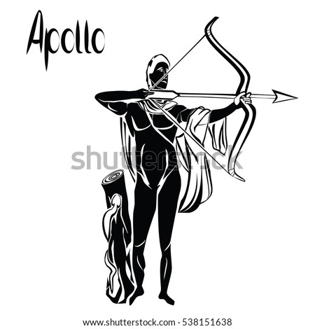 Apollo god with bow and arrow black vector illustration isolated on a ...