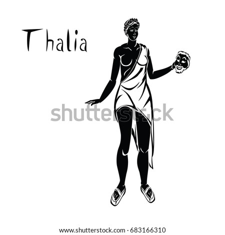 Thalia muse of comedy and idyllic poetry black vector illustration isolated on a white background