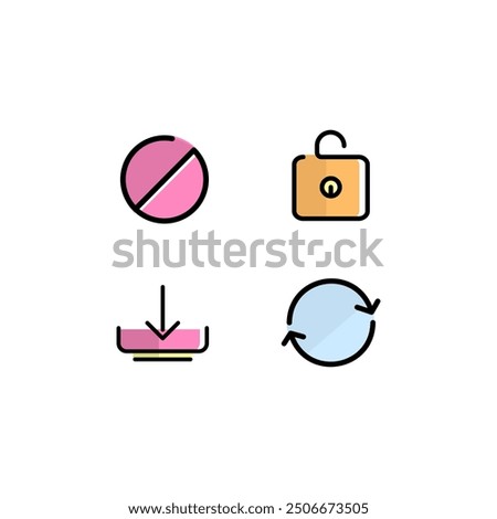 menu system flat icons, such as add, block, and lock