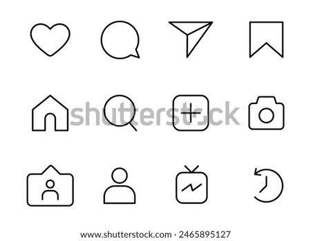social media flat icons set notification speech bubble for like share save comment buttons Camera Search Heart Home web symbols and icons vector.