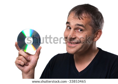 A photo of man with CD on white background