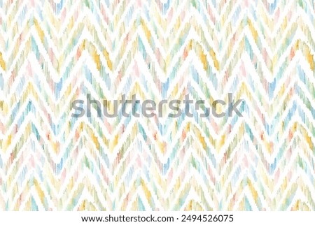 Hand painted watercolor wavy ikat chevron allover seamless repeat pattern in multicolor