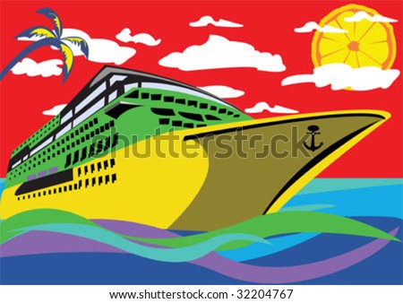 Illustration of great cruising ship on open sea