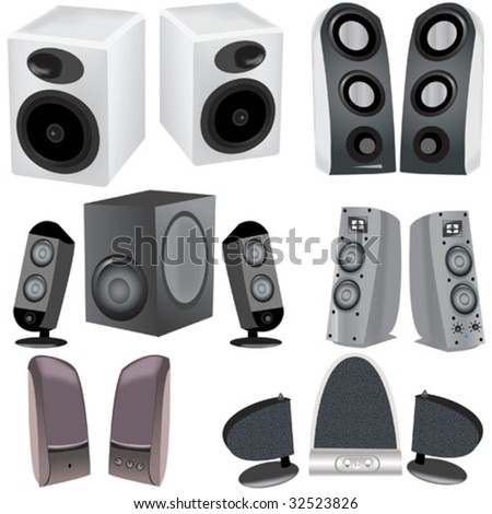 A collection of 6 different computer speakers vector illustration image