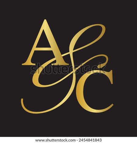 AC initial letters with ampersand. AC logo design. Wedding Monogram. Gold letters. Big Ampersand