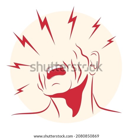 Man is in pain with grimace of anguish on his face. Suited for  ache medicine packaging. Vector illustration. Healthcare poster or banner template.