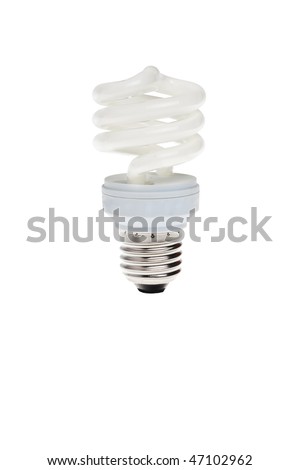 Power saving energy spiral lightbulb isolated over white background.