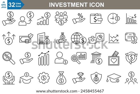 Investment Icons set vector illustrator. Finance, Profit, Asset, Investor, economy. simple outline icons set.