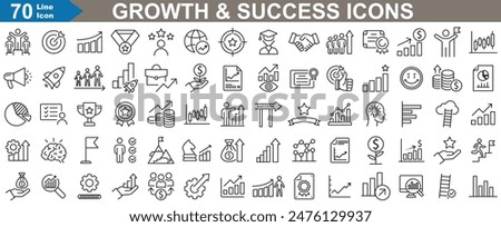 Collection of Growth and Success Icons set vector illustrator. Extensive Flat Design, Planning, and Goal Achievement Thin Outlines. 