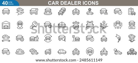 Car dealer icons set vector illustration. Car sales, finance, Test drive, warranty, service, insurance and electric Vehicles. 