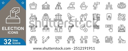 Election icons set. Voting, ballot, us, democracy, polling station, results, freedom, candidate, electoral process and more. vector illustrator.