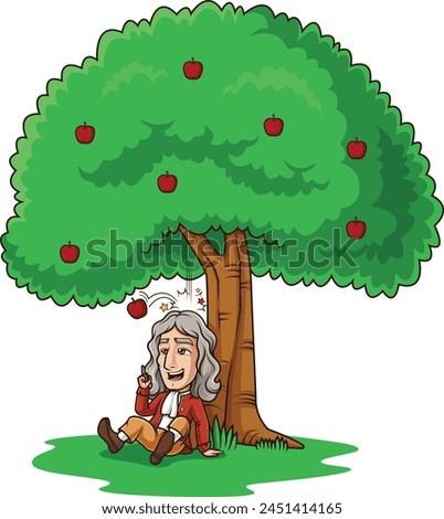 Isaac Newton finding gravity vector illustration