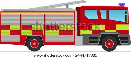 UK Fire Engine, Side View, Vector eps flat illustration