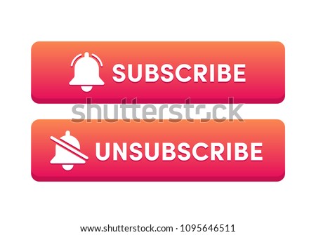 Text Box and Subscribe Button Template with the notification bell icon. Unsubscribe button with the forbidden notification bell icon. Reminder icon. News subscribe button. 